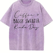 Coffee & Baggy Sweater Kinda Day vintage washed oversized T-shirt in Purple