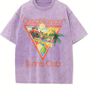 Tennis Club Tropical Art Vintage Washed T-Shirt in Purple