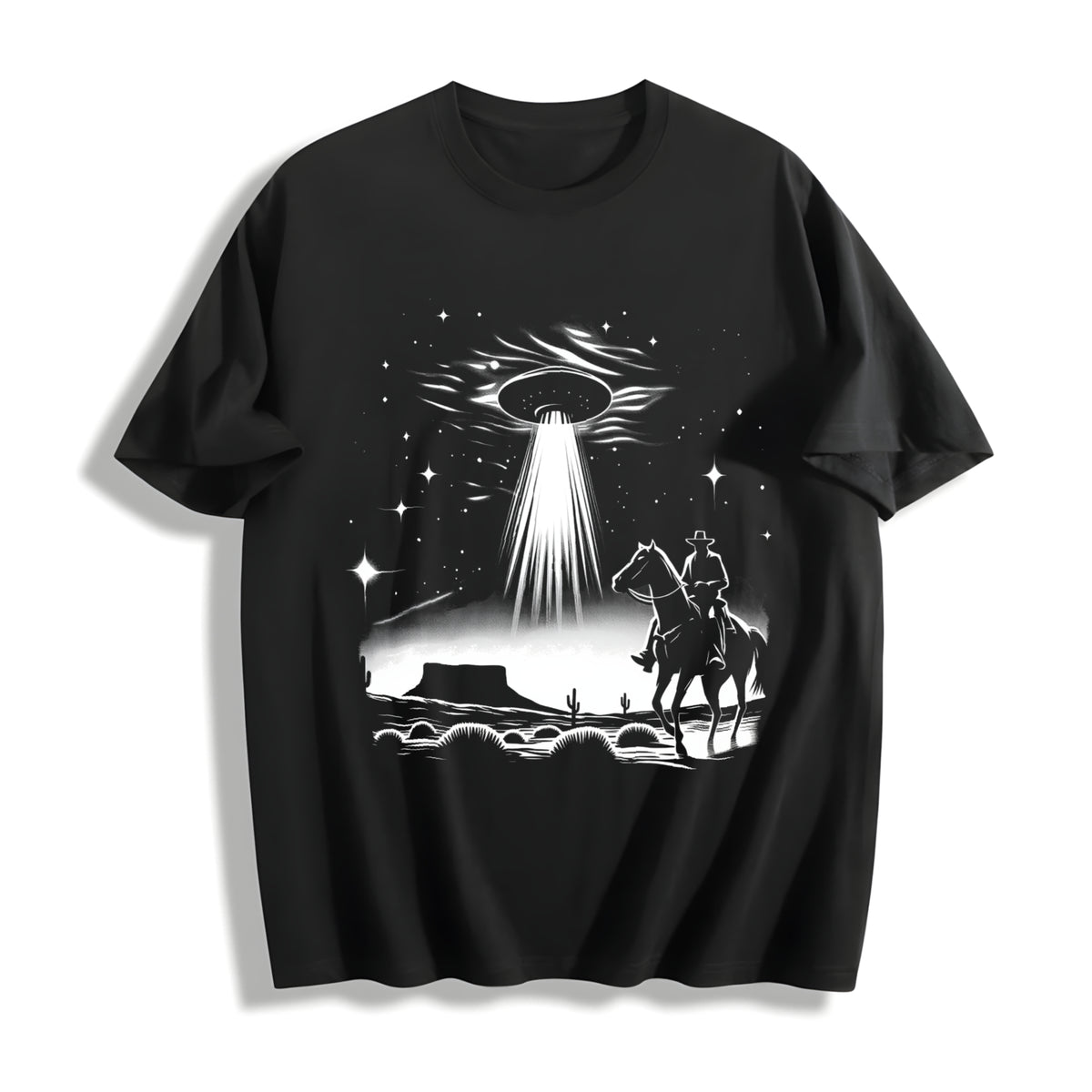 Cowboy UFO Western Lover Cotton T-Shirt in Black