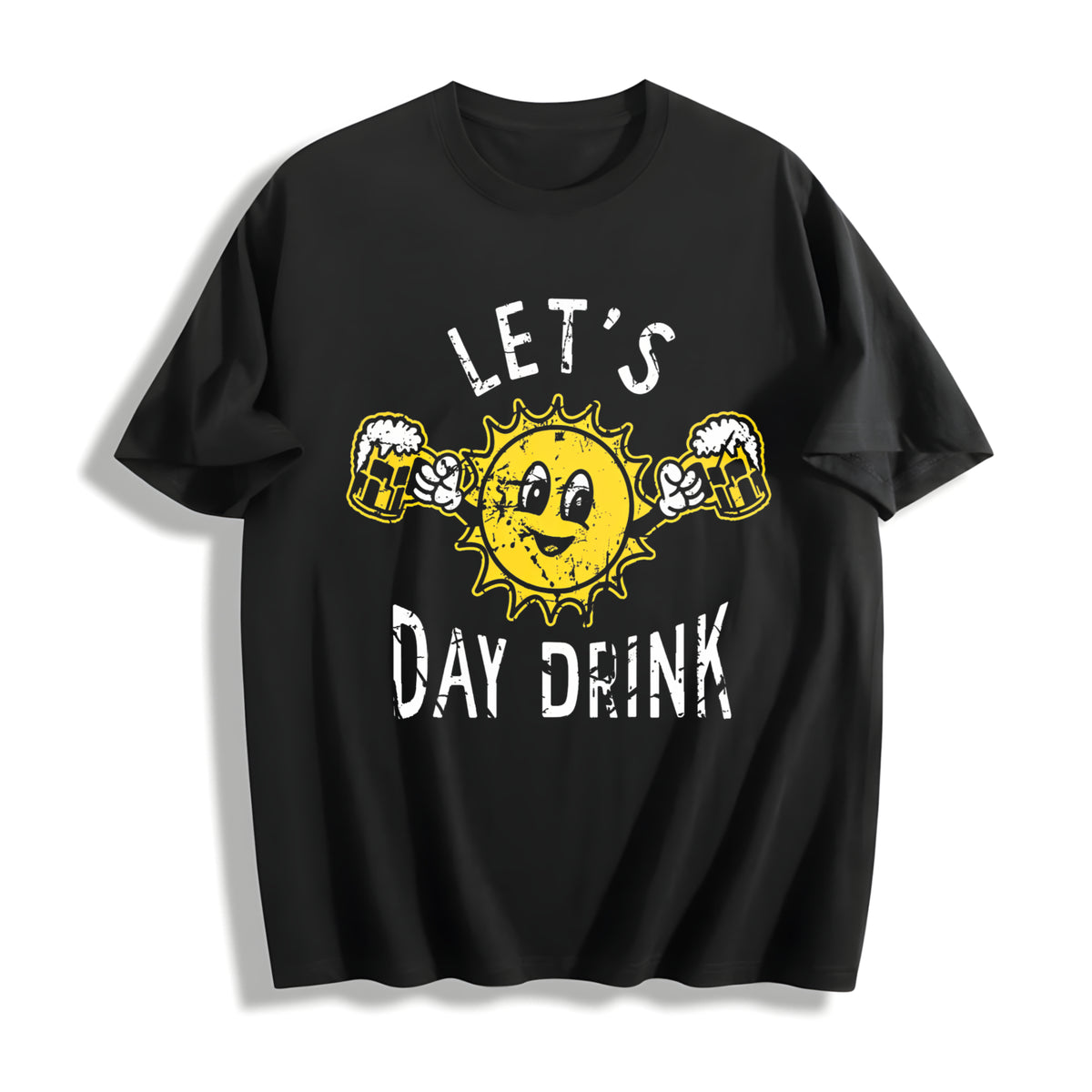 Lets Day Drink Drunken Sunny Booze Drinking for Guys Cotton T-Shirt in Black