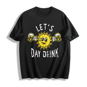 Lets Day Drink Drunken Sunny Booze Drinking for Guys Cotton T-Shirt in Black