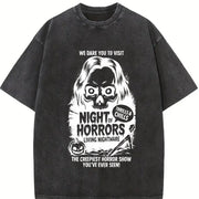 Retro We Dare You to Visit Night of Horrors Vintage Washed T-Shirt in Black