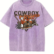 Front Back Western Cowboy Tank Vintage Washed T-Shirt in Purple