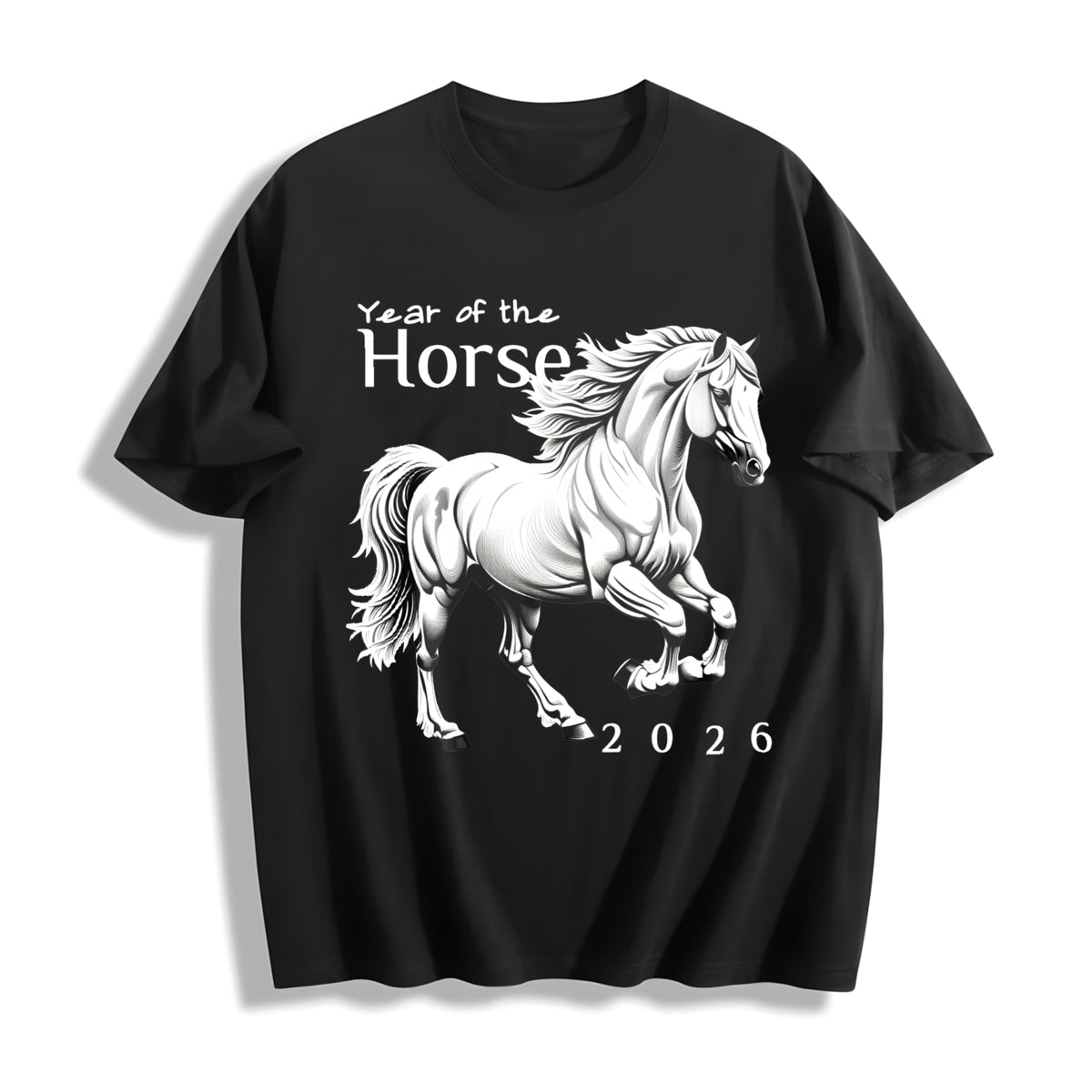 Galloping Horse Year of the Horse Cotton T-Shirt in Black
