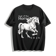 Galloping Horse Year of the Horse Cotton T-Shirt in Black