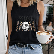 Soccer Mom Leopard Soccer Ball Crew-neck Sleeveless Vest Women's Color Cotton Tank Top in Black