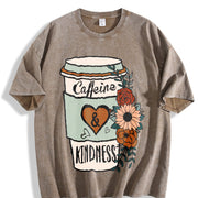 Caffeine and Kindness Vintage Washed T-Shirt in Brown