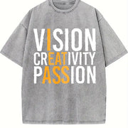 Vision Creativity Passion Smooth Basic vintage washed oversized T-shirt in Gray