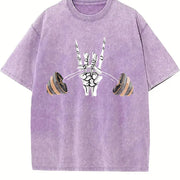 Skeleton Hand Lifting a Barbell Vintage Washed T-Shirt in Purple