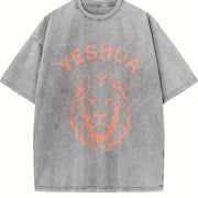 Yeshua Lion of Judah Revelation 5:5 Christian Vintage Washed T-Shirt in Gray