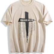 With Bible Verses & Cross Vintage Washed T-Shirt in Beige