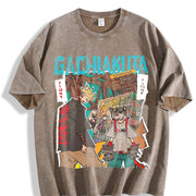 Zanka Nijik Gachiakuta Anime Hip Hop 16Vintage vintage washed oversized T-shirt in Brown