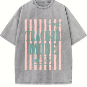 Teacher Mode Off Coquette Bow Retro Break Pastel Vintage Washed T-Shirt in Gray