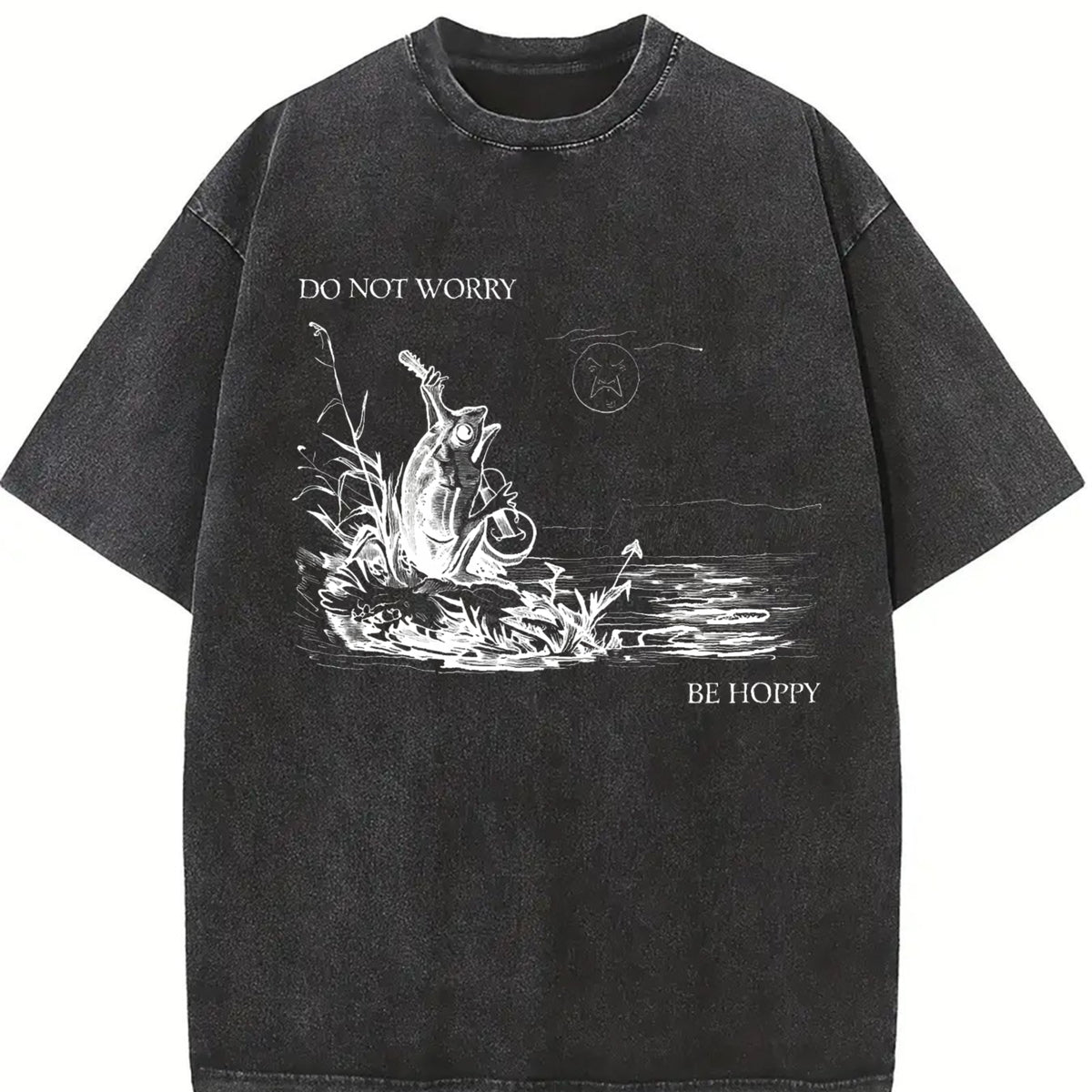 Be Hoppy Frog Musician Vintage Washed T-Shirt in Black