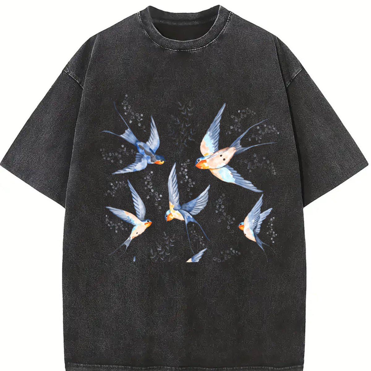 Birds 90s Retro ® Y2k Bird Vintage Washed T-Shirt in Black
