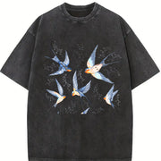 Birds 90s Retro ® Y2k Bird Vintage Washed T-Shirt in Black