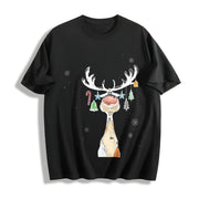 Reindeer Cute Christmas Cotton T-Shirt in Black