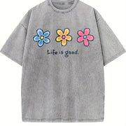 With Daisy for Baggy Hip Hop Mother's Day Vintage Washed T-Shirt in Gray