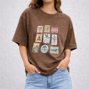 Fourth Wing Books Stamp vintage washed oversized T-shirt in Brown