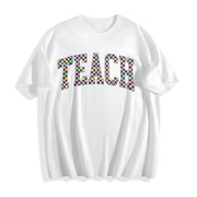 Checkered Teach Back to School Cotton T-Shirt in White