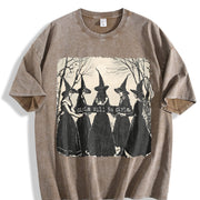Girls Will Be Girls Halloween Witches Vintage Washed T-Shirt in Brown