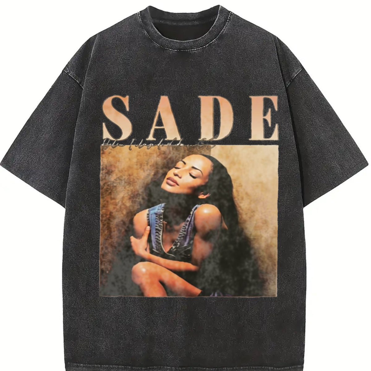 Sade Portrait Vintage Washed T-Shirt in Black