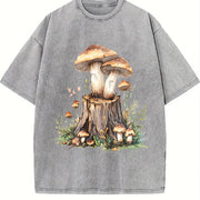 Mushroom on the Tree Stump Vintage Washed T-Shirt in Gray