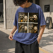 Possum & Raccoon Photobooth Selfie Vintage Washed T-Shirt in Blue
