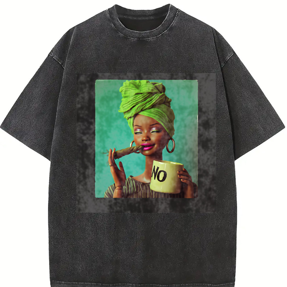 No Coffee Glam Doll Vintage Washed T-Shirt in Black