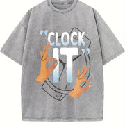 O'Clock It Hand Gesture Vintage Washed T-Shirt in Gray