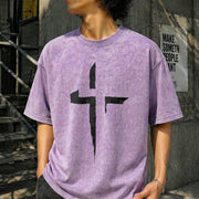 Patterned Cross Vintage Washed T-Shirt in Purple