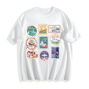 Theme Park Stamps Wildest Ride Happy Ever After Land Retro Cotton T-Shirt in White
