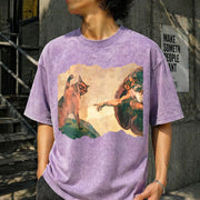 Cat Swatting God's Hand Parody Cat the Divine Swipe Vintage Washed T-Shirt in Purple