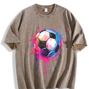 Dripping Soccer Ball Vintage Washed T-Shirt in Brown