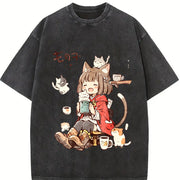 Spring and New Arrivals a Cat Ear Vintage Washed T-Shirt in Black