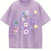 Blooms and Wild Flowers 90s Vintage Washed T-Shirt in Purple
