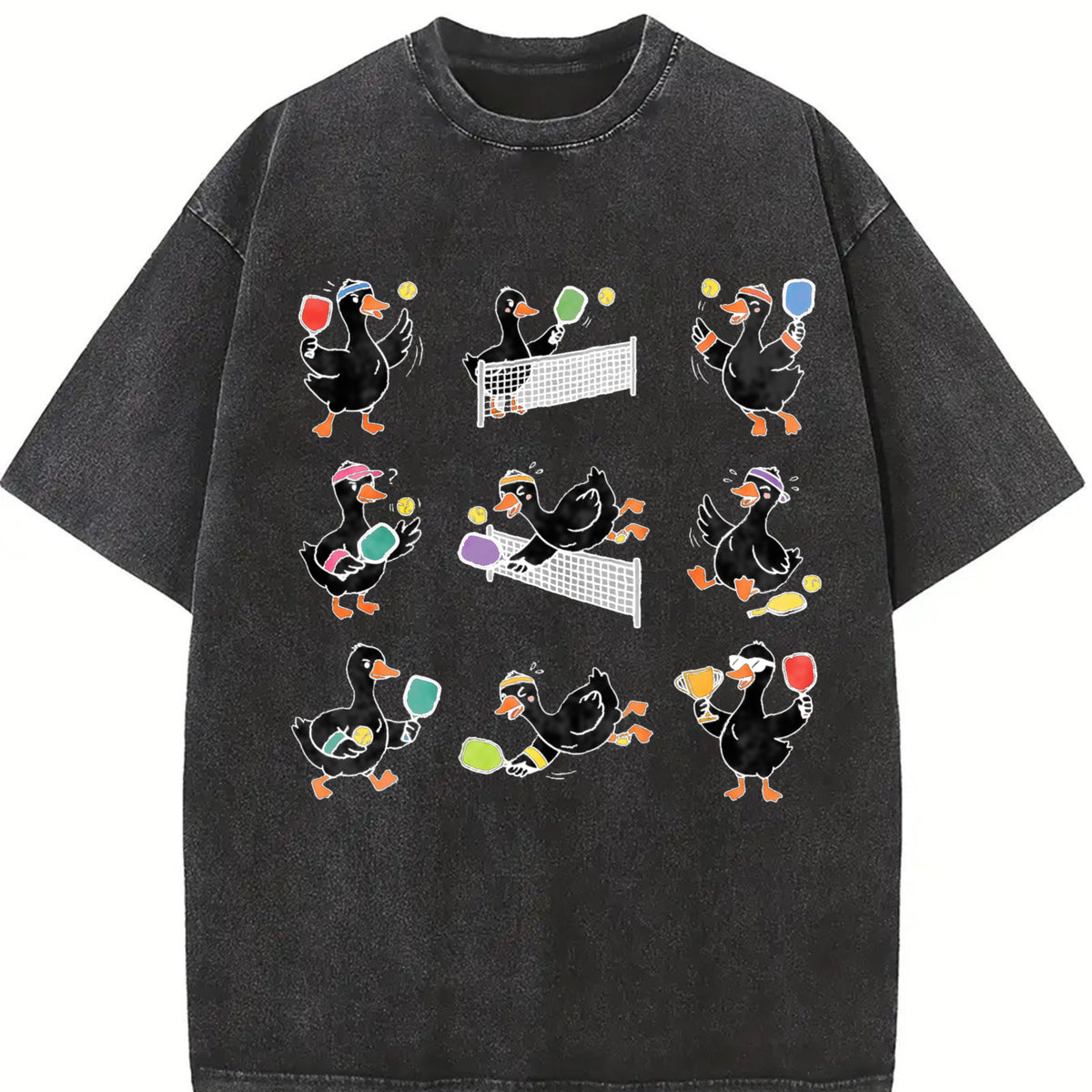 Goose Pickleball Geese Playing Pickleball for Team Vintage Washed T-Shirt in Black