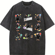 Goose Pickleball Geese Playing Pickleball for Team Vintage Washed T-Shirt in Black