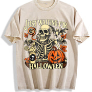 Just Waiting for Halloween Vintage Washed T-Shirt in Beige