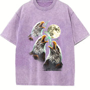 Eagle Howling to Moon 90s Vintage Washed T-Shirt in Purple