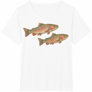 Trout 90s Fishing Mountain River Landscape Cotton T-Shirt in White