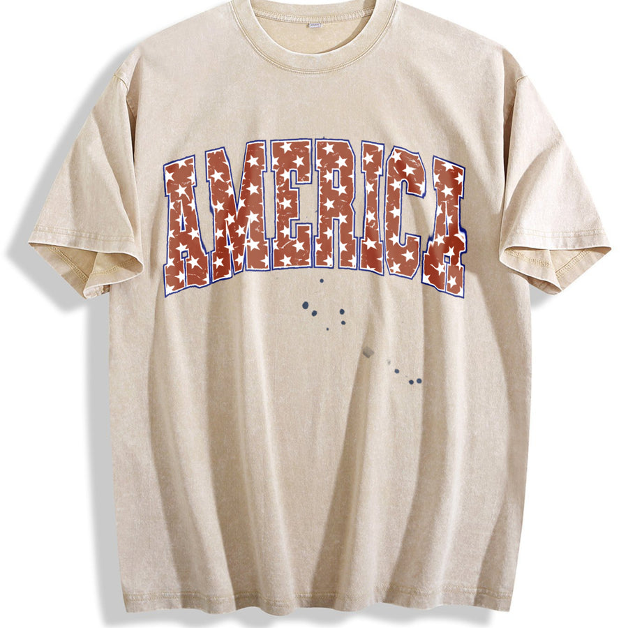 America Patriotic Red vintage washed oversized T-shirt in Beige