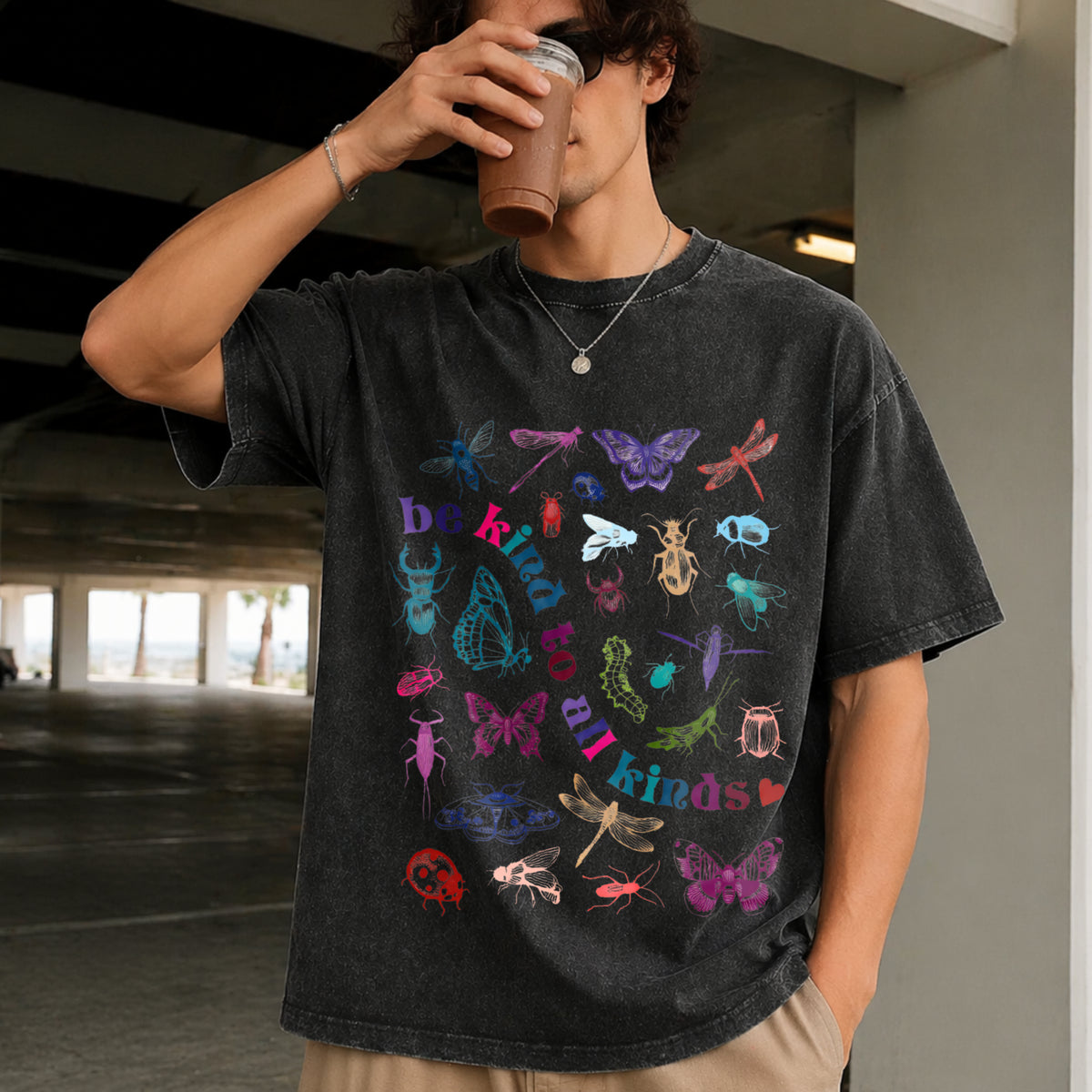Be Kind to All Kinds Vintage Washed T-Shirt in Black