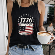 1776 Land of the Free Because of the Brave Women's Color Cotton Tank Top in Black