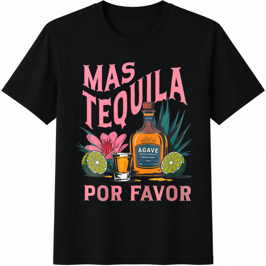 Tequila Cocktail Margarita Glass Beverage Lemon Flower Cotton T-Shirt in Black