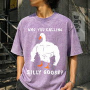 Silly Goose Gym Meme Vintage Washed T-Shirt in Purple