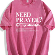 Retro Need Prayer Tap My Shoulder for Relaxed Vintage Washed T-Shirt in Red