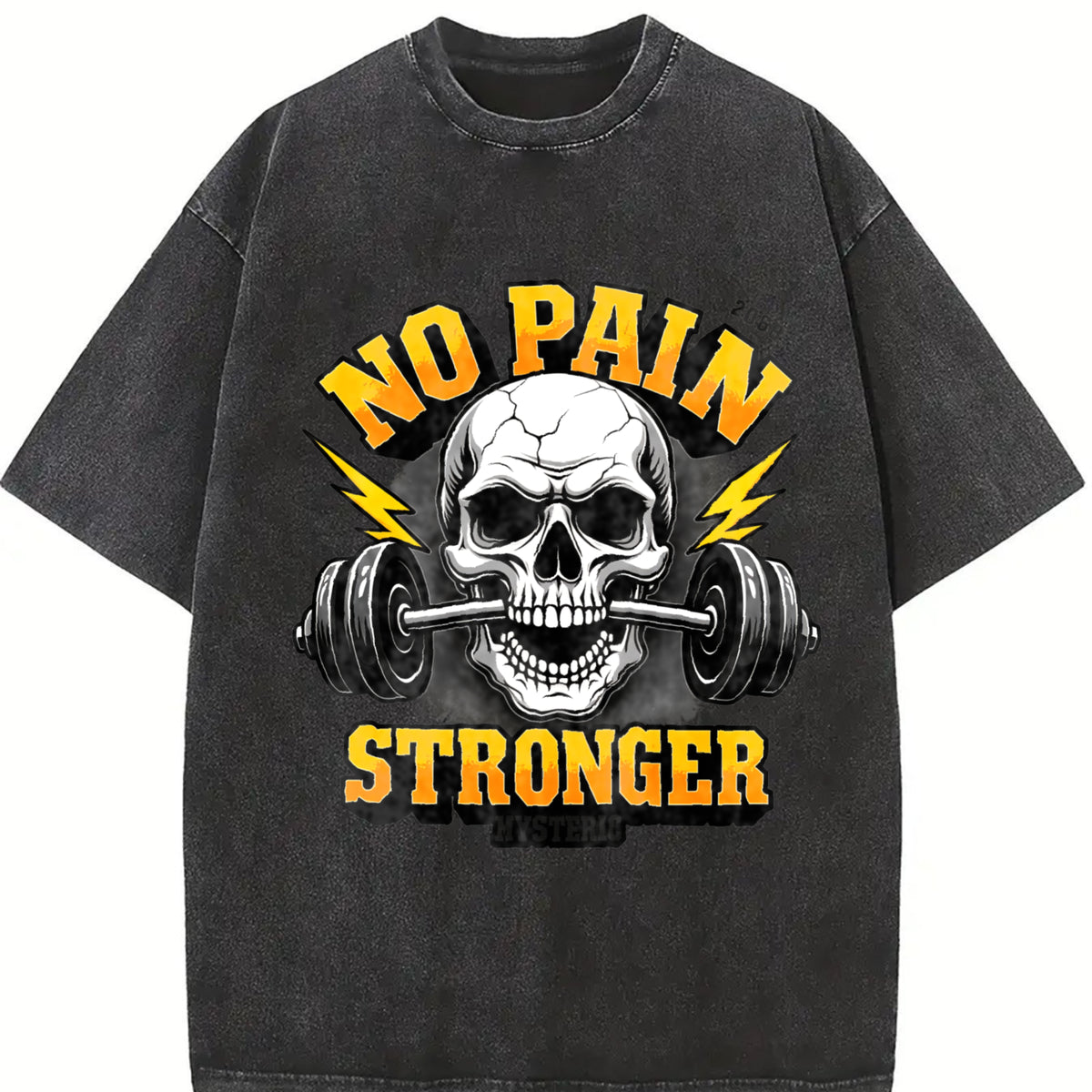 No Pain Stronger Skull Vintage Washed T-Shirt in Black