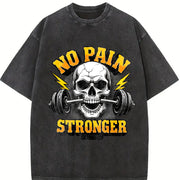 No Pain Stronger Skull Vintage Washed T-Shirt in Black