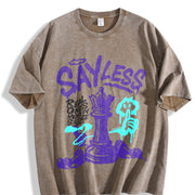 Retro Purple Grape Team Street Hip-hop Vintage Washed T-Shirt in Brown